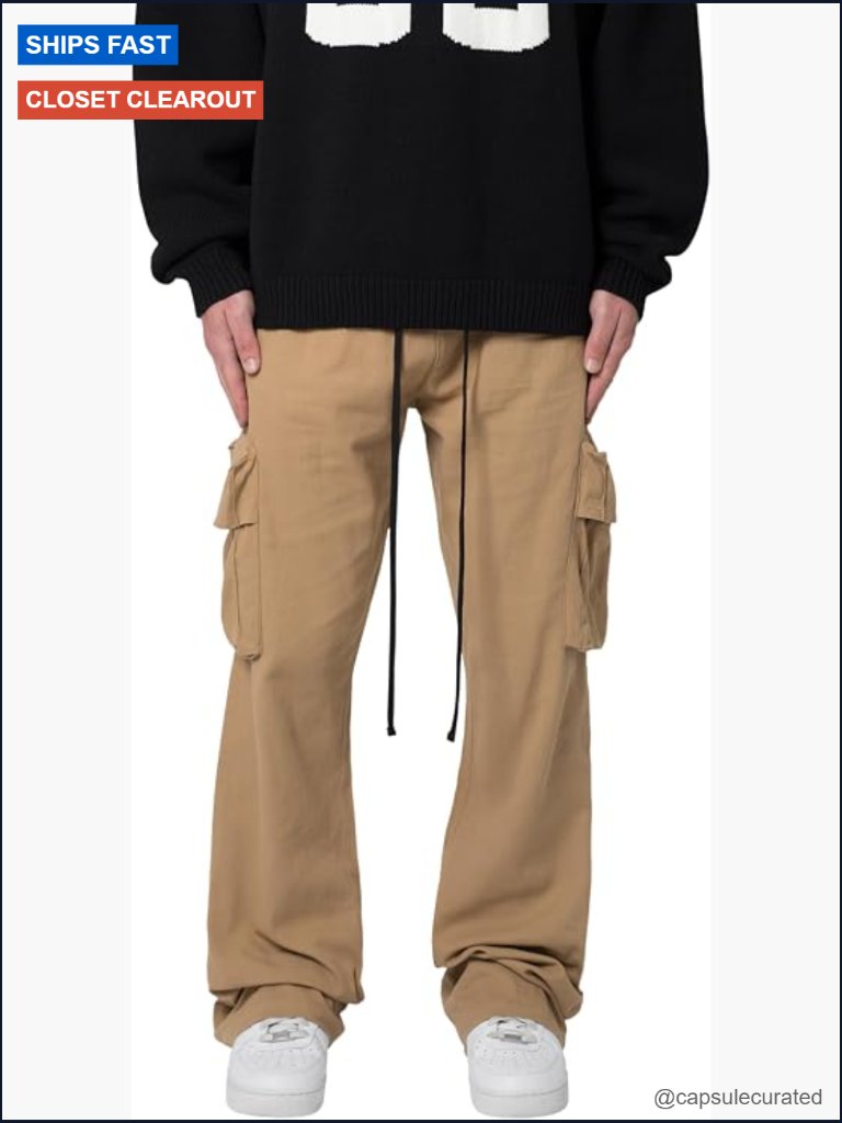 Drawcord Flare Cargo Pants Slim Through Thigh Flared Leg